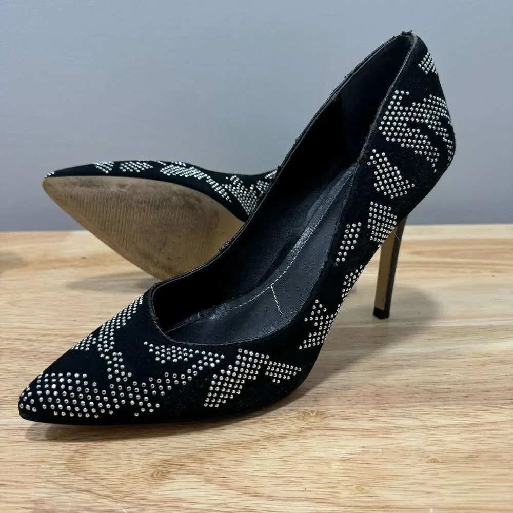 Charles David Pumps Womens 8 Black‎ Pact Heels Studs Going Out Pointed Toe